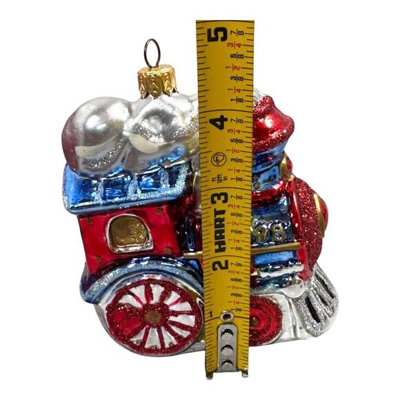 Hallmark Crown Reflections Festive Locomotive Blown Glass Ornament Red & Silver - Picture 6 of 9